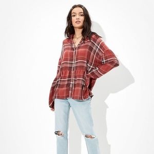 American Eagle Oversized Peplum/Babydoll Flannel Top